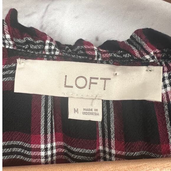 Loft Women M Cottagecore Academia Grunge 90s Preppy Plaid Peplum Tie Neck Blouse - Picture 7 of 11